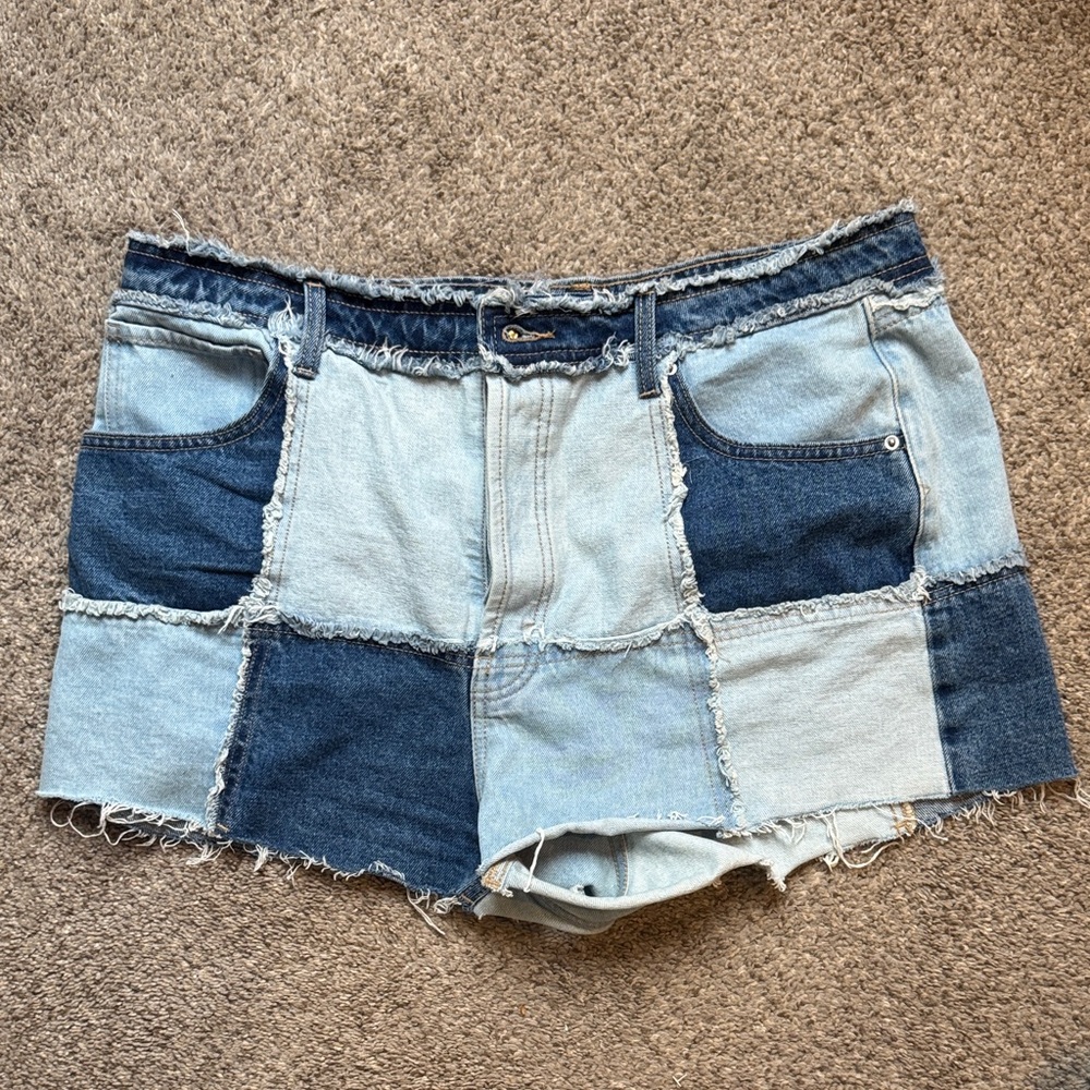 Wild Fable Patchwork Jean Shorts - Light and Dark Blue